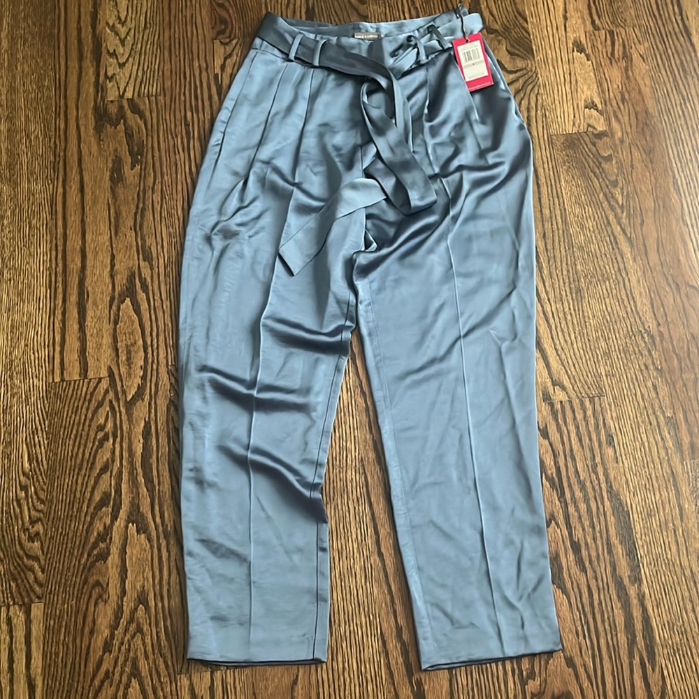 Vince Camuto 0 ethereal dawn dusty blue satin belted pants new